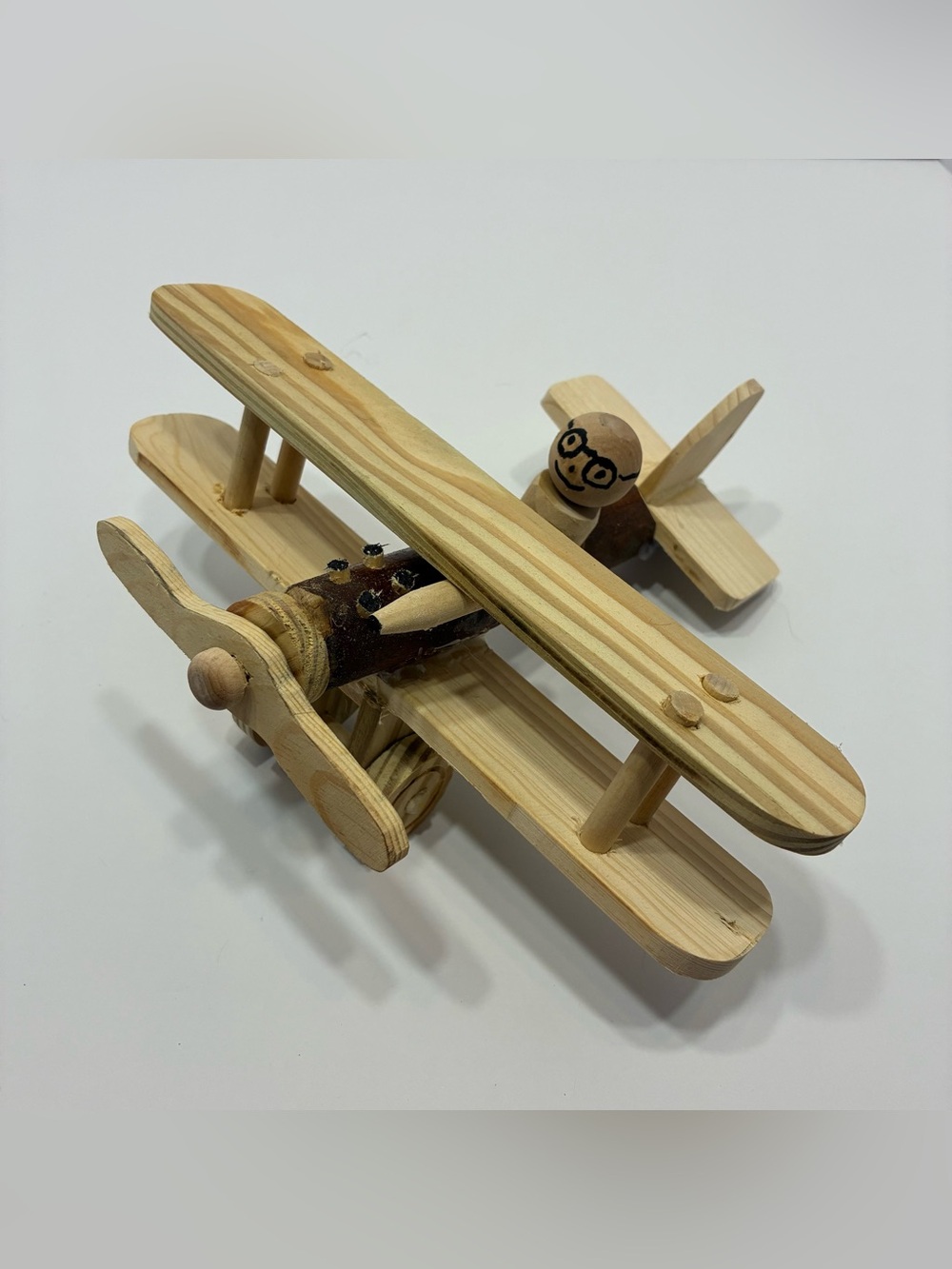 7” Wooden Biplane Toy in Natural Wood Finish – Classic Kids Airplane